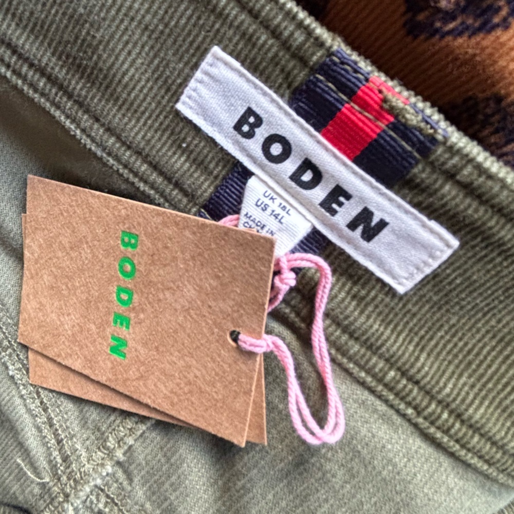 BODEN new with tags! OLIVE GREEN corduroy   MINI SKIRT size 14 - Picture 5 of 5